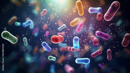 Vibrant gut bacteria microorganisms in digestive system 3D visualization photo
