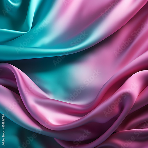 A close up view of a purple and blue silk fabric, in the style of colorful moebius, light turquoise and light pink, soft edges and atmospheric effects, sleek and stylized, multidimensional shading, br photo