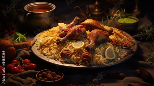 Chicken kabsa with rice mandi the Saudi Arabian national dish photo