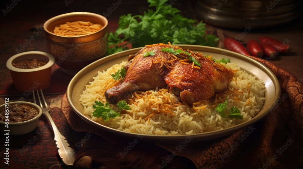 Chicken kabsa with rice mandi the Saudi Arabian national dish Stock ...