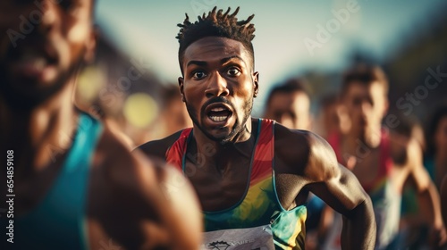 Professional Male Runner Fight To Win The Running Race