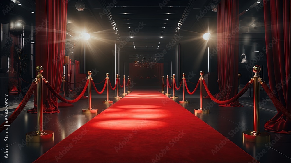 Obraz na płótnie Red carpet and rope barriers at the success party w salonie