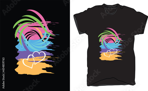 T-Shirt amazing design in vector where water color and heart shapes. Apparel design, illustration design.