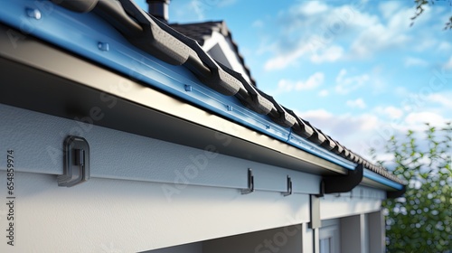 Roof and gutter protection for houses against the sky background