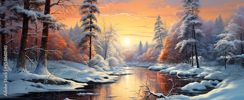 piękny widok lasu i rzeki w zimie