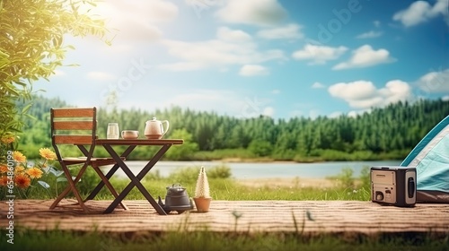 Empty tabletop and summer c...