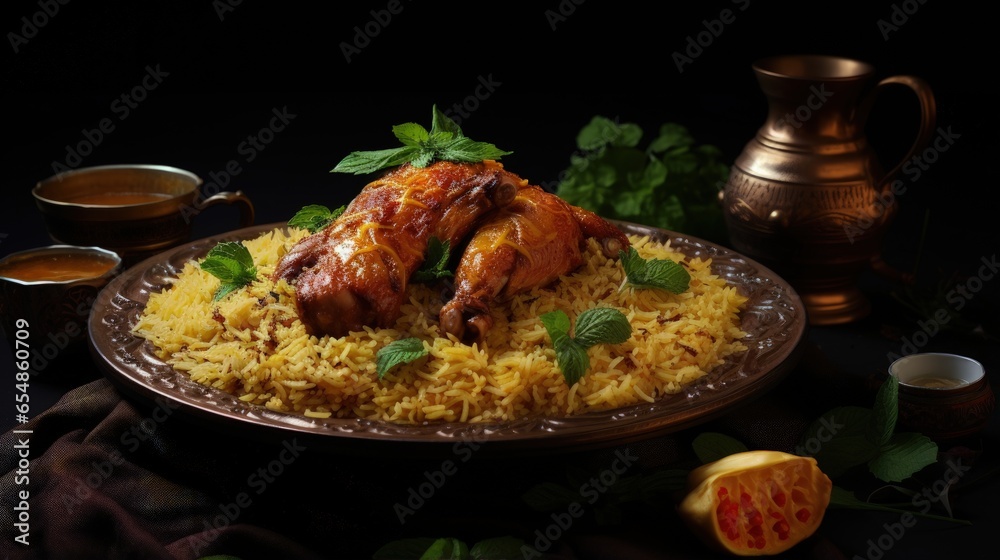 Chicken kabsa with rice mandi the Saudi Arabian national dish Stock ...