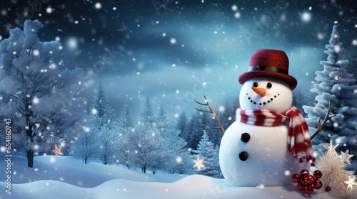 Snowman on Christmas backdrop