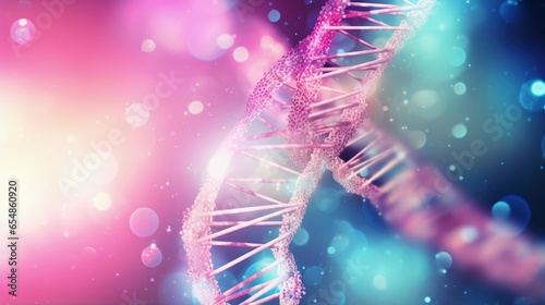 DNA strands on abstract sci...