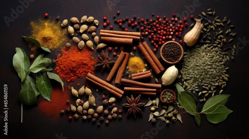 Spices arranged on old dark...