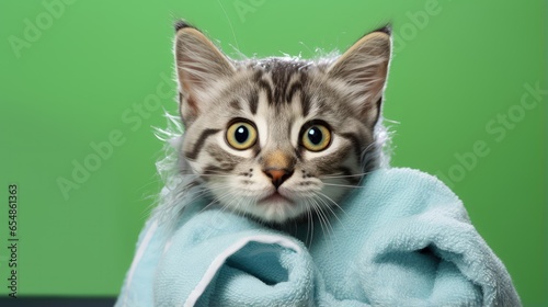 Adorable gray kitten wet af...