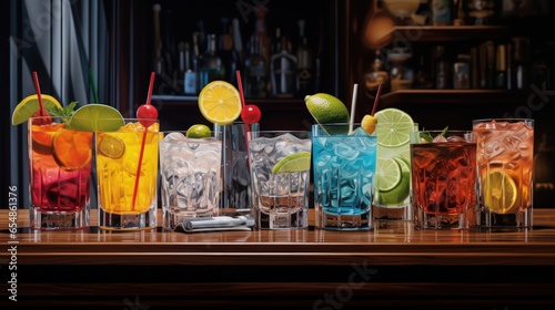 Five drinks on the counter