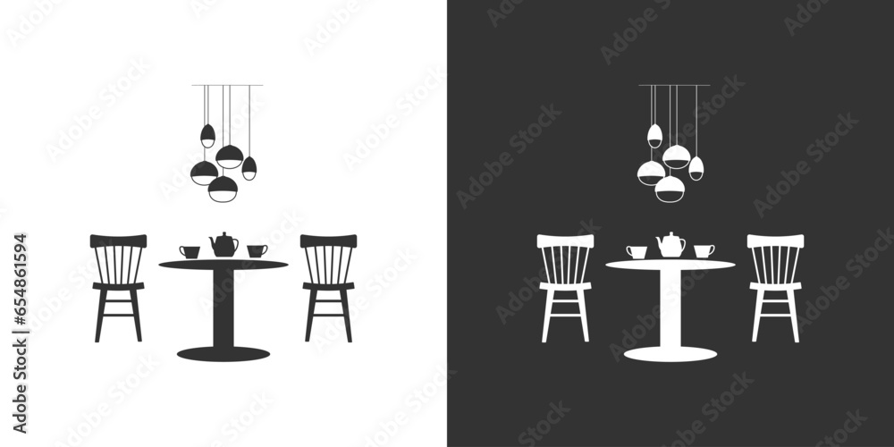 Table and chairs icon. Vector interior icon isolated on black and white background Table and chairs icon. Vector interior icon isolated on black and white background
