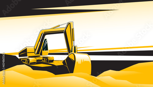 Excavator on ground at construction site. The industrial machinery for construction business design elements.
