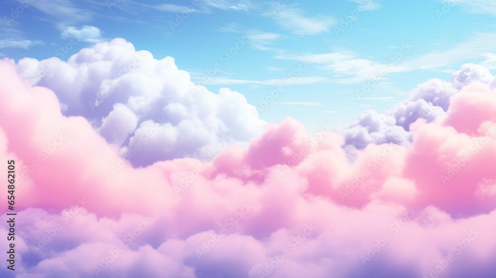 Colorful cotton candy clouds in soft pastel color background - obrazy, fototapety, plakaty 