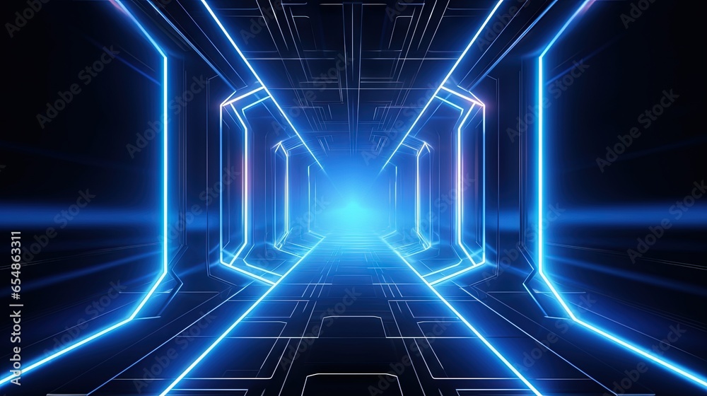 Colorful laser show in a virtual tunnel with neon lights Colorful laser show in a virtual tunnel with neon lights