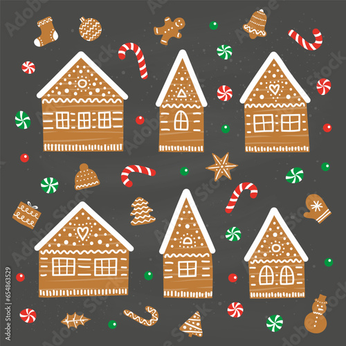Set of gingerbread houses with icing.