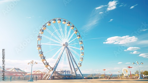 Obraz na płótnie Amusement park s big wheel with blue sky backdrop w salonie