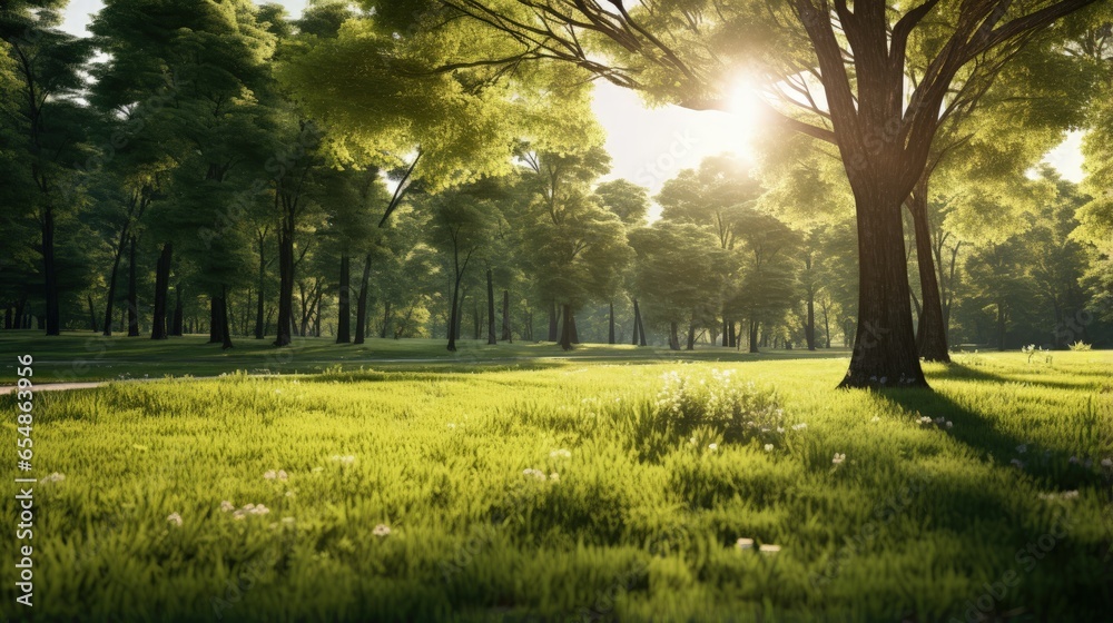 Sunlight illuminates the grass in the park in the morning Sunlight illuminates the grass in the park in the morning