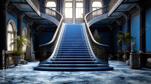 Blue carpeted stairs