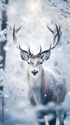Majestic Reindeer in a Winter Wonderland, vertical background, 9:16 format