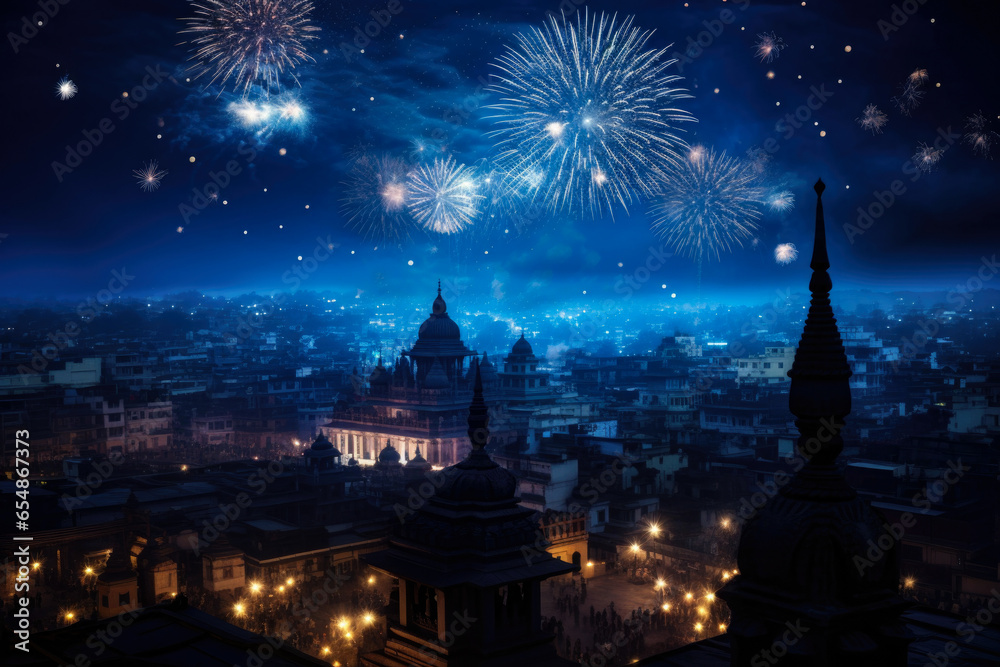 Diwali Fireworks: Rooftop Cityscape Views