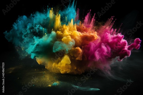 Vibrant colored dust explosion. Generative AI