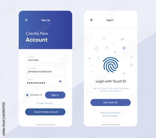 Log in/Touch ID form, web design UI design, interface with gradient, vector illustration
