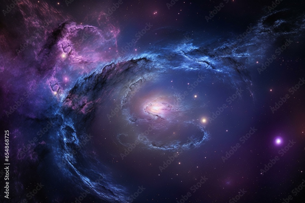 The universe revealed: a deep space symphony of distant galaxies and glowing nebulae in vibrant blue and purple hues through 6. Generative AI