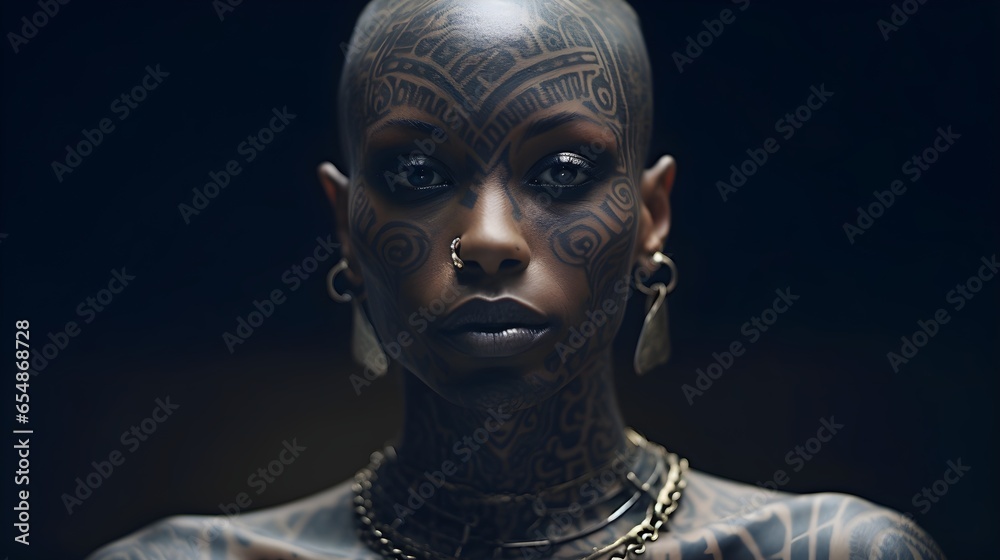 Portrait of a bald woman with tattooed Portrait of a bald woman with tattooed