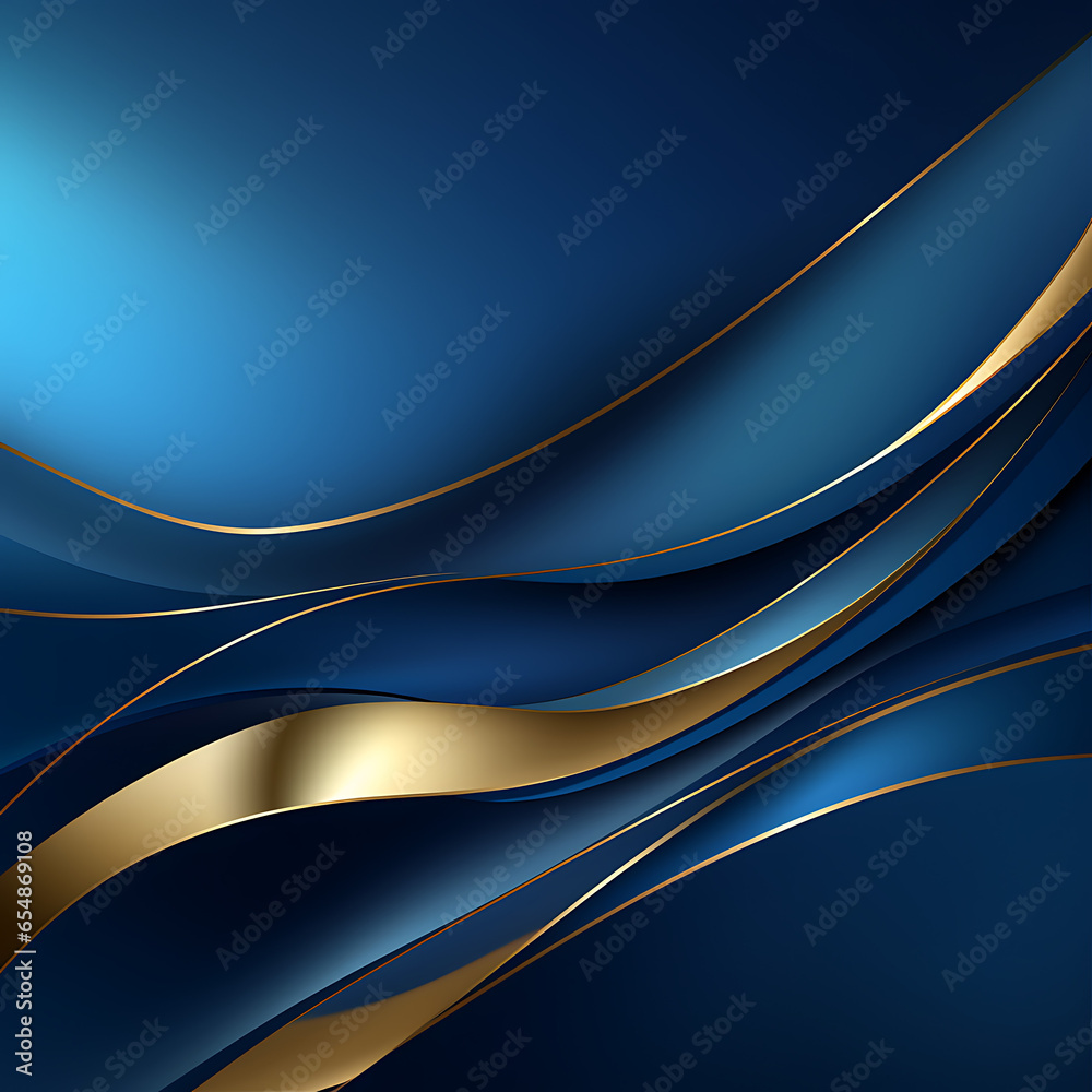 A high definition blue and gold background with wavy lines, in the