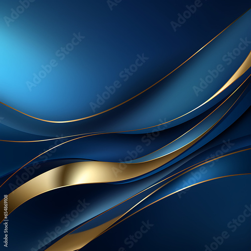 A high definition blue and gold background with wavy lines, in the style of fluid color combinations, dark azure and gold, wavy lines and organic shapes, luxurious, multilayered, sleek lines