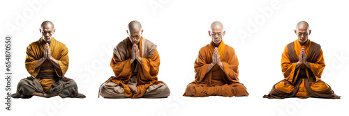 Obraz na płótnie Set of Shaolin monks praying isolated on a transparent or white background in the top view w salonie