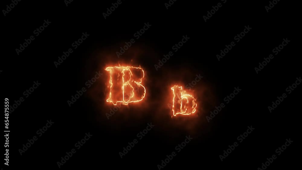 Fire alphabet letters B b capatil and small letter isolated, outline fire and glowing on black background. Fire alphabet letters B b capatil and small letter isolated, outline fire and glowing on black background.