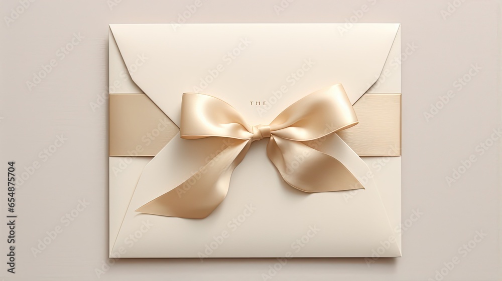 a beautifully designed wedding invitation enveloped in minimalist style. The envelope features a tasteful bow and modern typography, setting the tone for a sophisticated celebration. a beautifully designed wedding invitation enveloped in minimalist style. The envelope features a tasteful bow and modern typography, setting the tone for a sophisticated celebration.