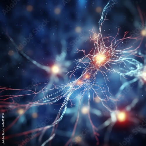 Human nerve cells in macro close-up, ai generated