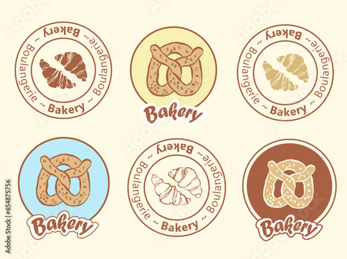 Bakery, logo, pretzel,croissant,  bakehouse, pastry, baked goods, package design elements , croissants, signboard