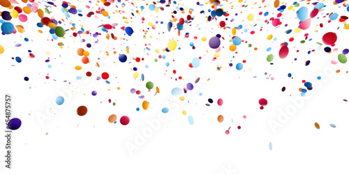 Colorful confetti falling downwards, isolated, tansparent, white background