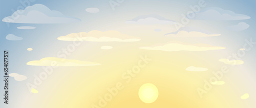 Fototapeta Naklejka Na Ścianę i Meble -  Background of the morning sky, sunrise and clouds.
Vector illustration for cover, banner, poster, web and packaging.