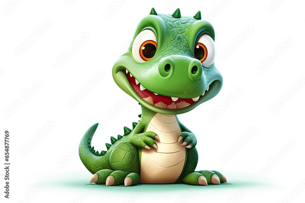 Fototapeta premium A cute cartoon dragon sitting on the ground in a safari-like setting created with Generative AI technology