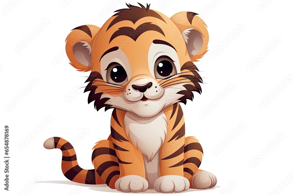 A cute cartoon tiger sitting on a white background created with Generative AI technology A cute cartoon tiger sitting on a white background created with Generative AI technology