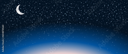 Background night sky  moon  stars  sunrise. Vector illustration for cover  banner  poster  web and packaging.