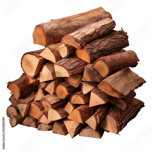 Stack of firewood. Isolated on transparent background.