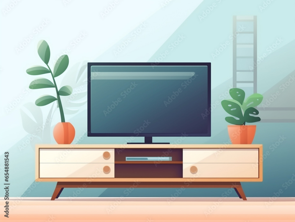 Illustration of interior modern tv cabinet in living room flat style. Minimalist design Illustration of interior modern tv cabinet in living room flat style. Minimalist design