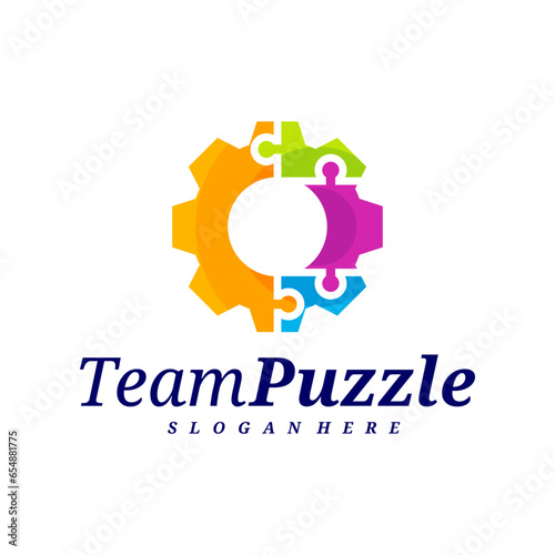 Gear Puzzle logo design vector template, Vector label of puzzle, illustration, Creative icon, design concept
