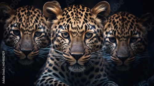 Group of young leopards close up