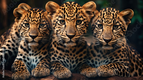 Group of young leopards close up