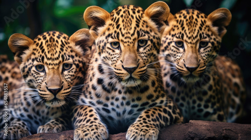 Group of young leopards close up