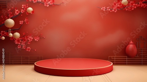 chinese new year background with podium stage for your presentation product.