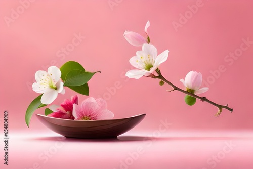 Fresh quince blossom, beautiful pink flowers falli . photo